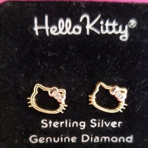 Hello Kitty Gold and Pink Sterling Silver DIAMOND Earrings 925 SANRIO